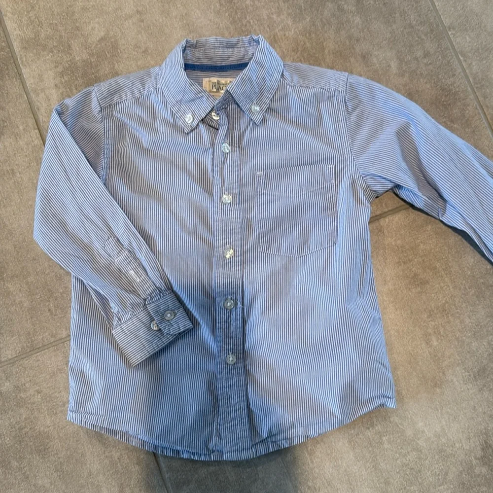 Gently Worn The Children's Place Boy's BluePinstripe Oxford Button Down Shirt-3T